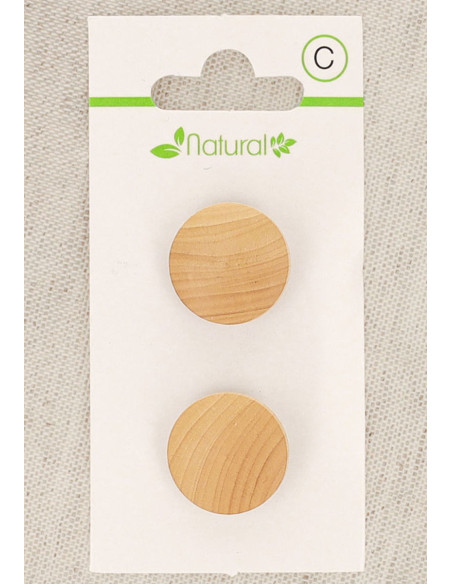 Natural wood 2-button card 18 mm with shank - Round