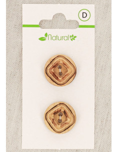 Natural wood 2-button card 18 mm 2 holes - Squares
