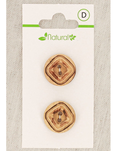 Natural wood 2-button card 18 mm 2 holes - Squares