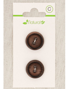 Dark wood 2-button card 18 mm 2 holes - Round