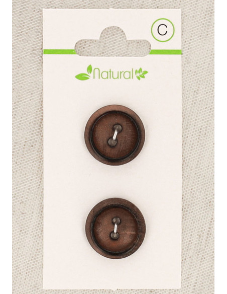 Dark wood 2-button card 18 mm 2 holes - Round