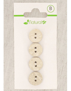 Card of 4 natural wood buttons 13 mm 2 holes - Round