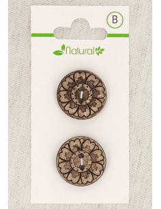 Natural wood 2-button card 20 mm 2 holes - Arabesques