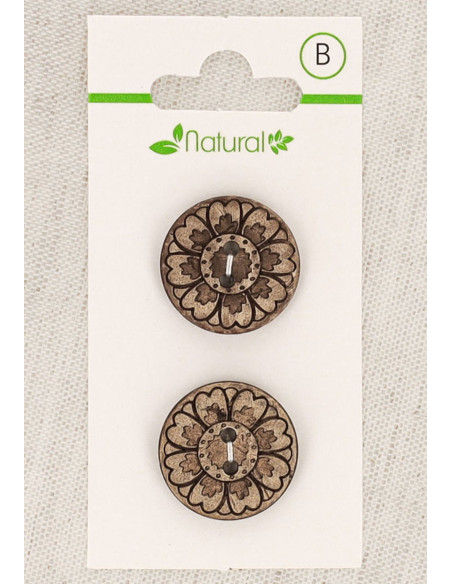 Natural wood 2-button card 20 mm 2 holes - Arabesques
