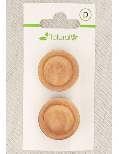Card of 2 natural wood buttons 23 mm with shank - Embossed rounds