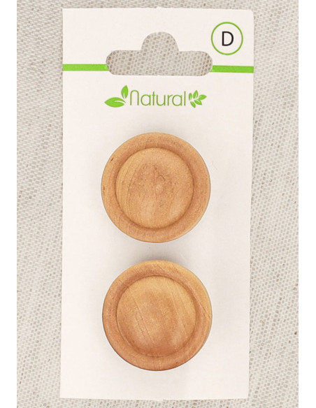 Card of 2 natural wood buttons 23 mm with shank - Embossed rounds