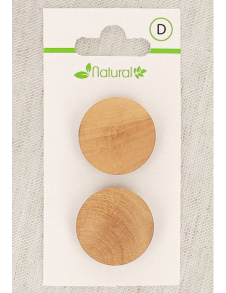 Card of 2 natural wood buttons 23 mm with shank - Round