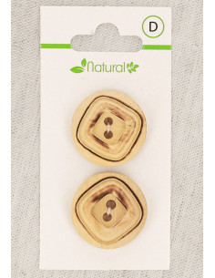 Natural wood 2-button card, 23 mm, 2 holes - Squares
