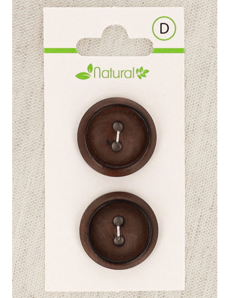 Dark wood 2-button card, 23 mm, 2 holes - Round