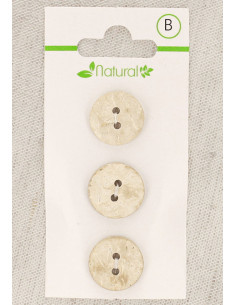 Card of 3 natural wood buttons 15 mm 2 holes - Round