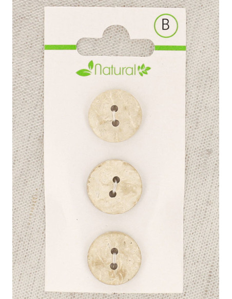 Card of 3 natural wood buttons 15 mm 2 holes - Round