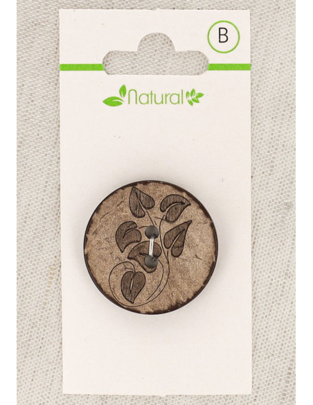 Natural wood button card 28 mm 2 holes - Leaves
