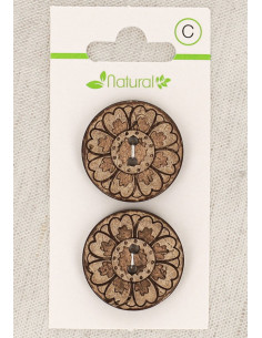 Natural wood 2-button card, 25 mm, 2 holes - Arabesques