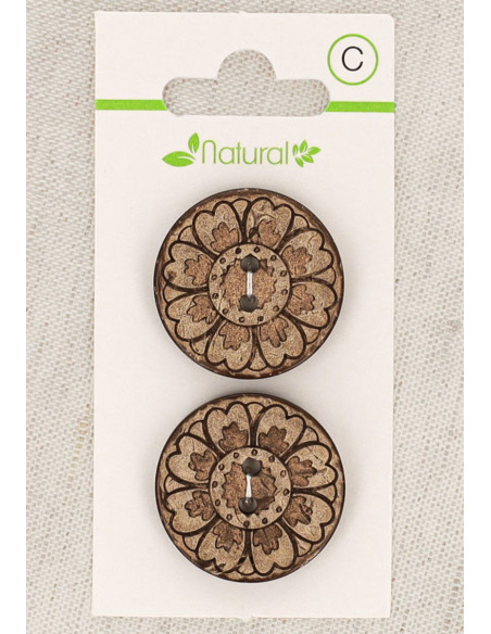 Natural wood 2-button card, 25 mm, 2 holes - Arabesques