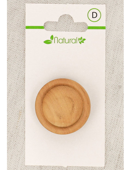 Natural wood button card 28 mm with shank - Round relief