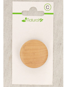 Natural wood button card with shank, 28 mm - Round
