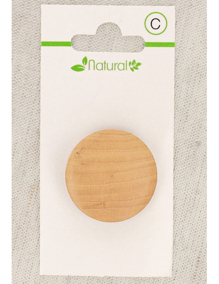 Natural wood button card with shank, 28 mm - Round