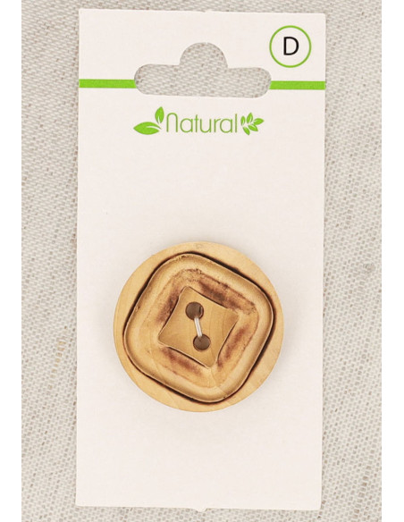 Natural wood button card 28 mm 2 holes - Square