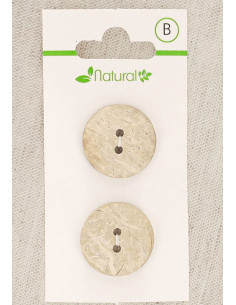 Natural wood 2-button card, 20 mm, 2 holes - Round