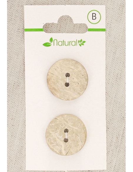 Natural wood 2-button card, 20 mm, 2 holes - Round