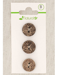 Card of 3 natural wood buttons 15 mm 2 holes - Foliage