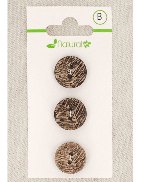 Card of 3 natural wood buttons 15 mm 2 holes - Foliage