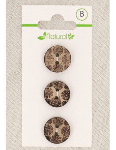 Card of 3 natural wood buttons 15 mm 2 holes - Fantasy