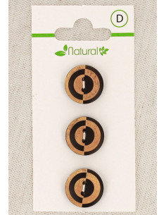 Card of 3 two-tone wooden buttons 15 mm 2 holes - Fantasy