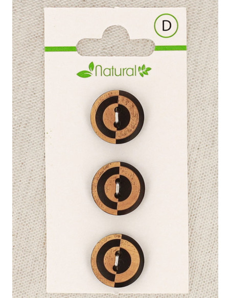 Card of 3 two-tone wooden buttons 15 mm 2 holes - Fantasy