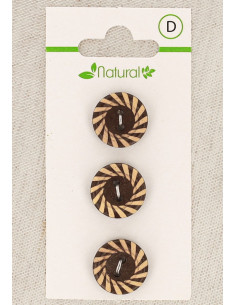 Card of 3 two-tone wooden buttons 15 mm 2 holes - Fantasy