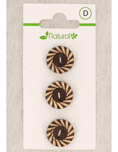 Card of 3 two-tone wooden buttons 15 mm 2 holes - Fantasy