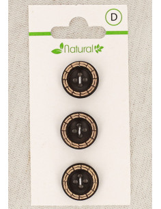 Card of 3 two-tone wooden buttons 15 mm 4 holes - Fantasy