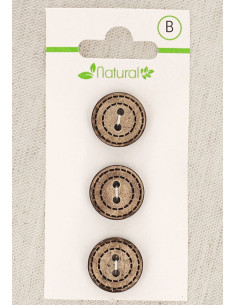 Card of 3 natural wood buttons 15 mm 2 holes - Dotted circles