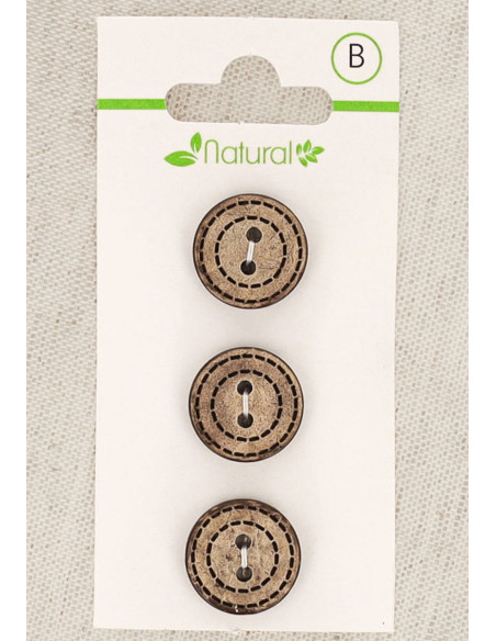 Card of 3 natural wood buttons 15 mm 2 holes - Dotted circles