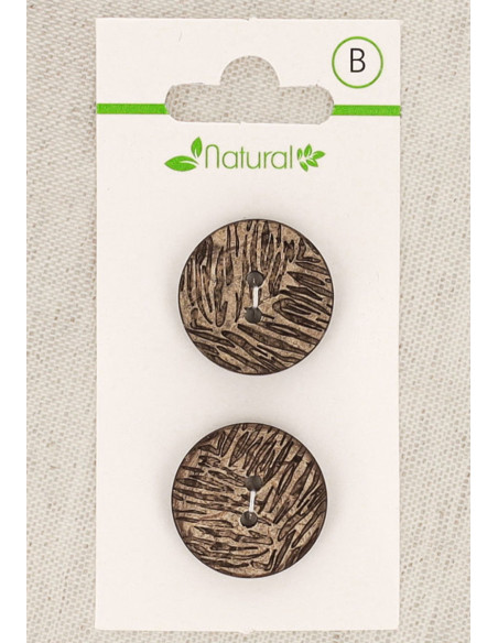 Natural wood 2-button card 20 mm 2 holes - Foliage