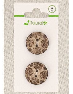 Natural wood 2-button card 20 mm 2 holes - Fancy