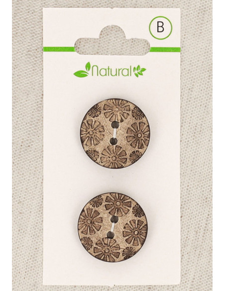 Natural wood 2-button card 20 mm 2 holes - Fancy