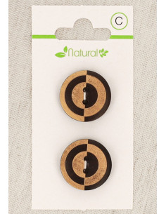 Card of 2 two-tone wooden buttons 20 mm 2 holes - Fantasy