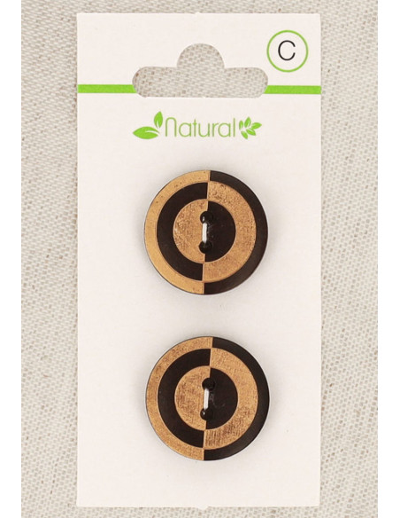 Card of 2 two-tone wooden buttons 20 mm 2 holes - Fantasy