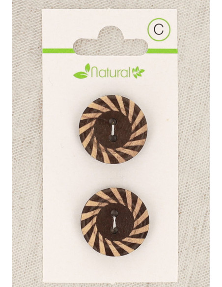 Card of 2 two-tone wooden buttons 20 mm 2 holes - Fantasy