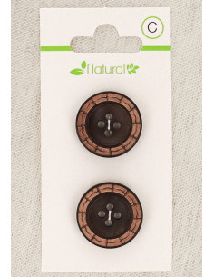 Card of 2 two-tone wooden buttons 20 mm 4 holes - Round