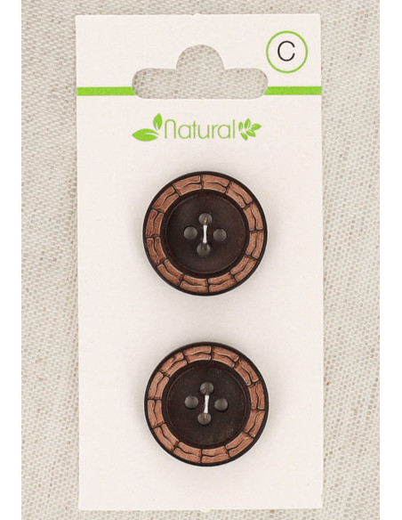 Card of 2 two-tone wooden buttons 20 mm 4 holes - Round