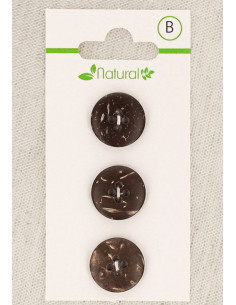 Dark wood 3-button card, 15 mm, 4 holes - Round