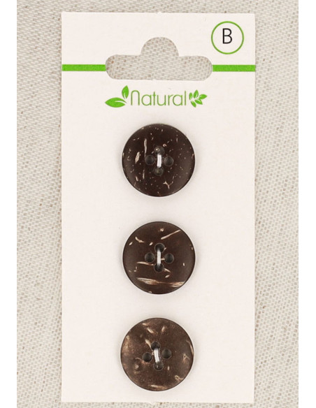 Dark wood 3-button card, 15 mm, 4 holes - Round