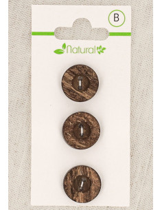 Dark wood 3-button card 15 mm 2 holes - Round