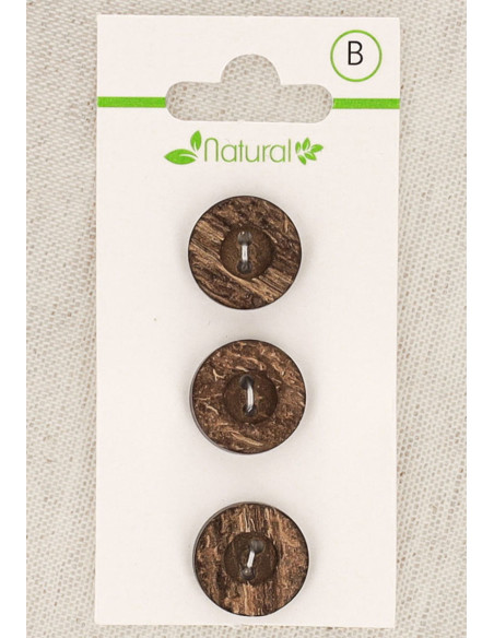 Dark wood 3-button card 15 mm 2 holes - Round