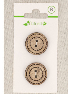 Natural wood 2-button card, 20 mm, 2 holes - Dotted circles