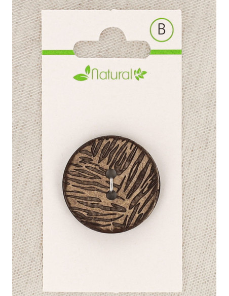 Natural wood button card 28 mm 2 holes - Foliage