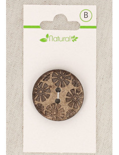 Natural wood button card 28 mm 2 holes - Fancy