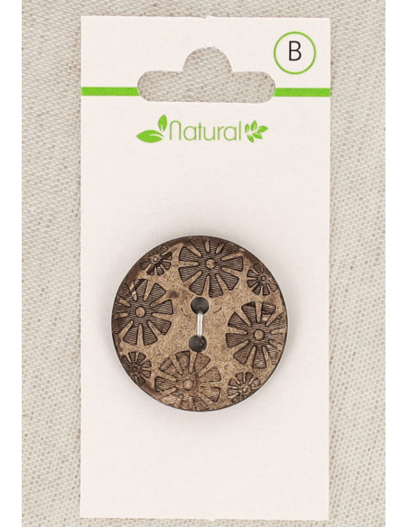 Natural wood button card 28 mm 2 holes - Fancy